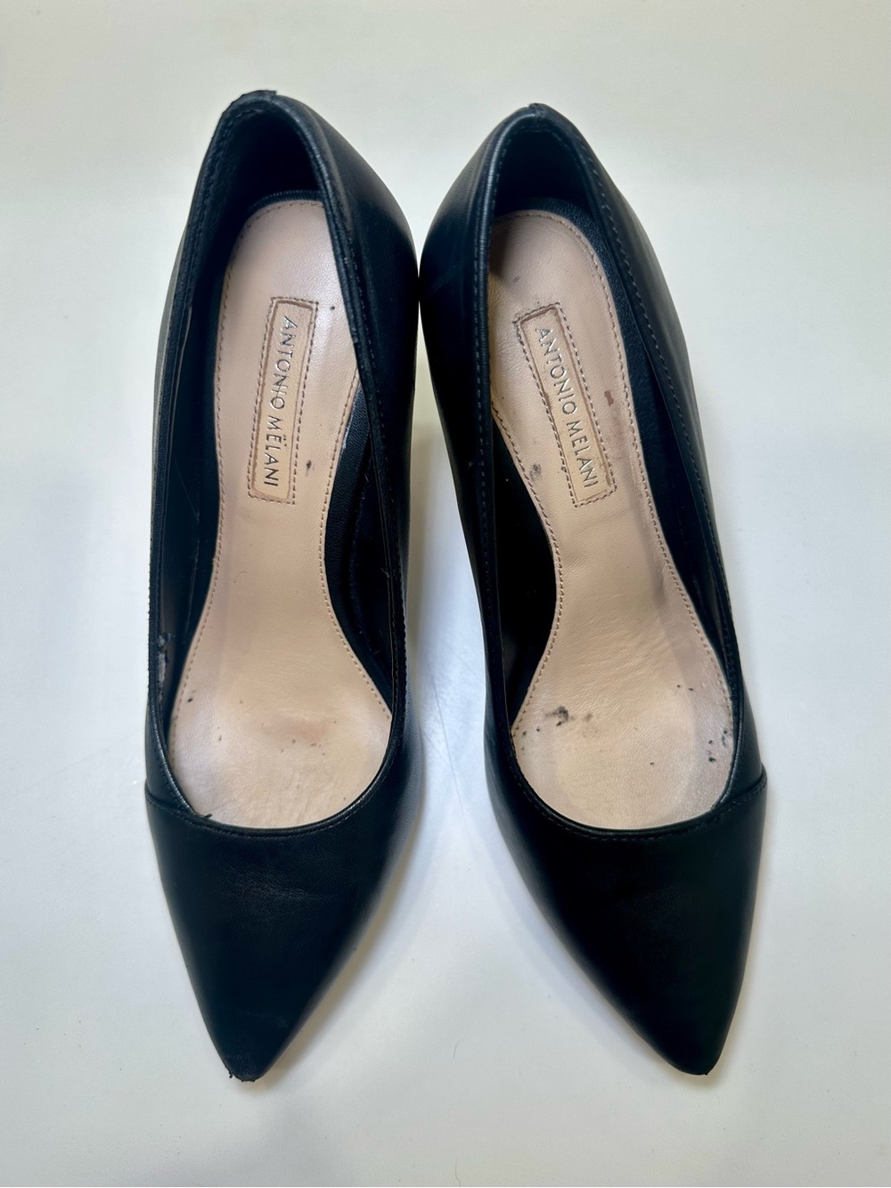 ANTONIO MELANI Black Pointed-Toe Leather Pumps